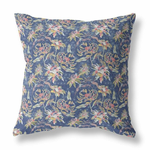 Palacedesigns 16 in. Roses Indoor & Outdoor Throw Pillow Blue & Yellow PA3101403